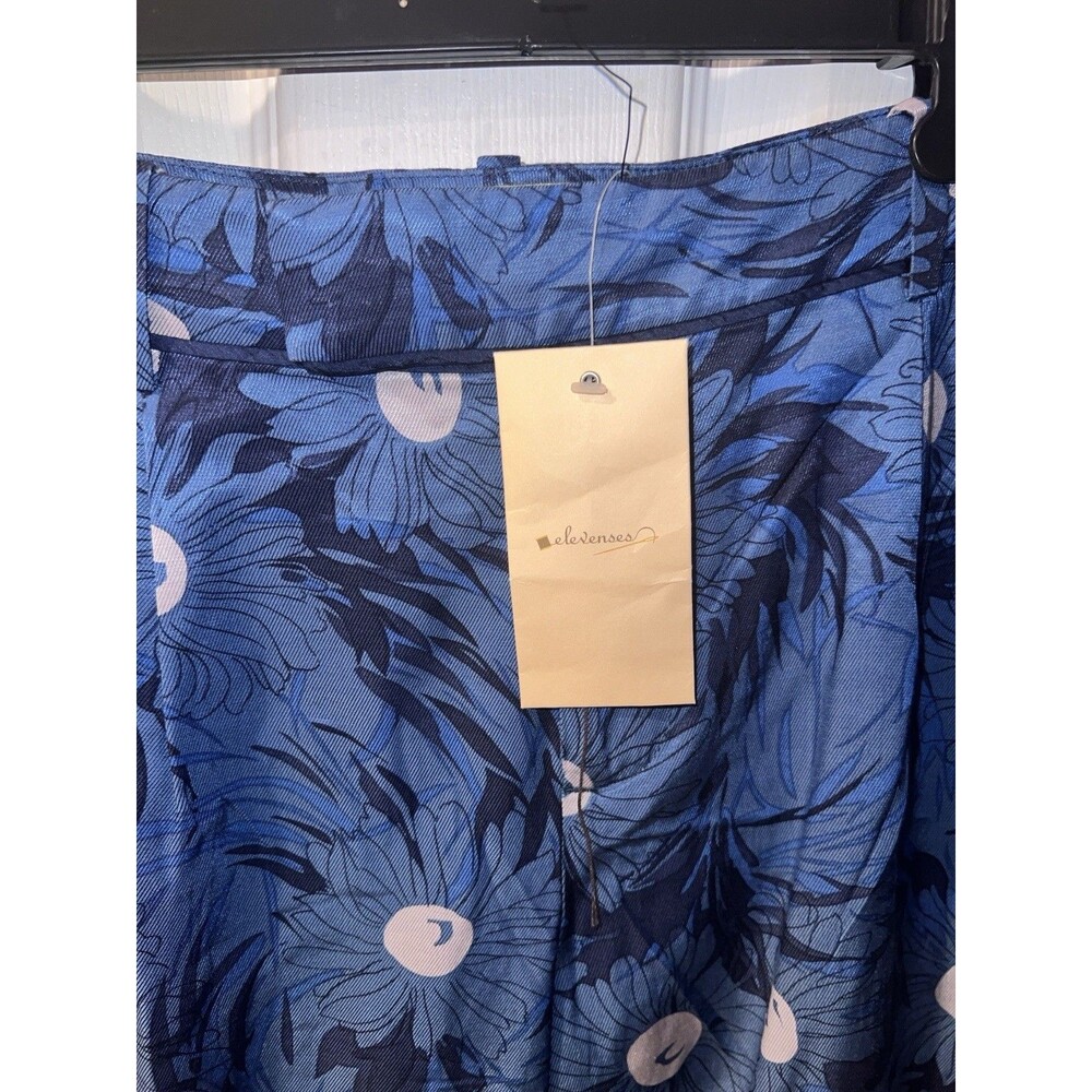 Anthropologie Elevenses Pants Womens 12 Lunar Mum Floral Crop Blue Career New - Picture 5 of 11